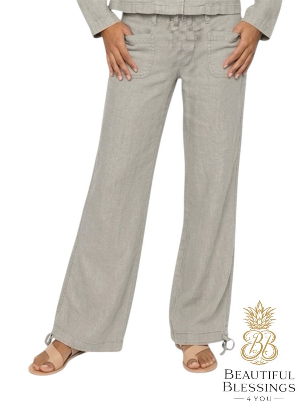 Abercrombie & Fitch 68% Linen Drawstring Waist  Hem Pants - Khaki/Light Tan